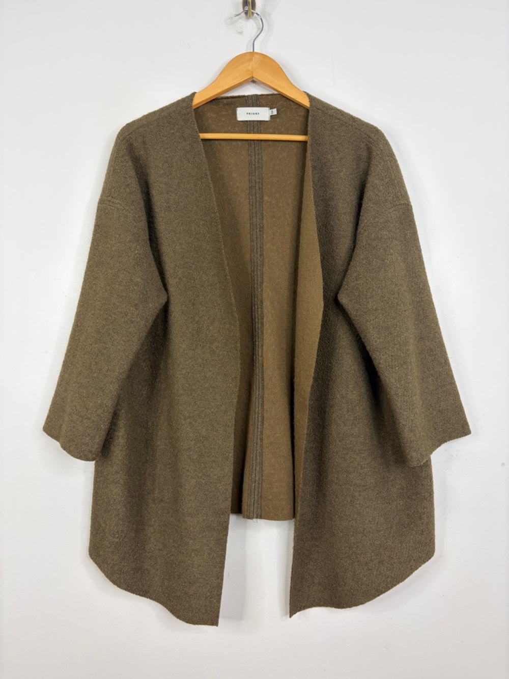 Priory Sweater Women Small Medium Brown Boiled Wool Blend Handmade Open Cardigan